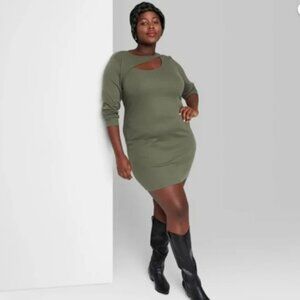 Wild Fable Olive Green Long Sleeve Ribbed Bodycon Dress - Size 4X